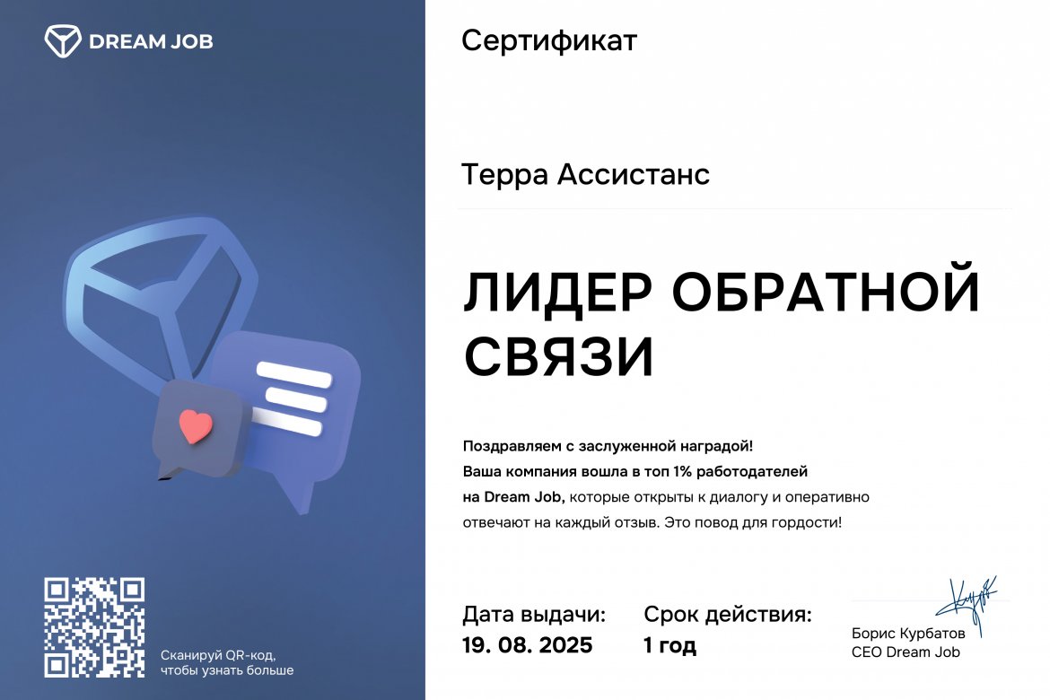 Терра Ассистанс удостоена Сертификата "Лидер обратной связи"